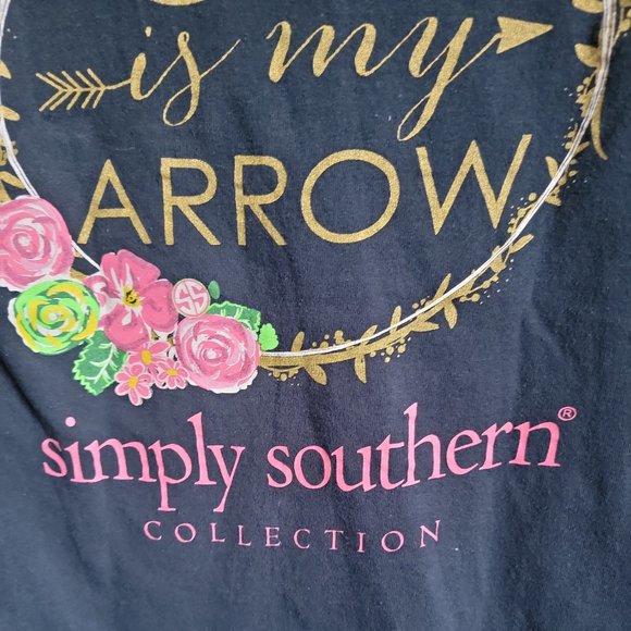 Simply Southern Shirt Womens Small Blue Gold God Is My Arrow Preppy Ladies B68 - Picture 9 of 9